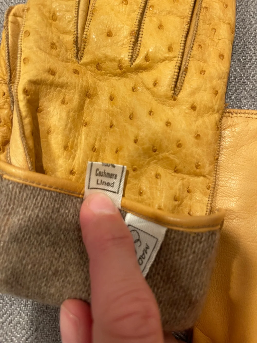 Vintage Saks 5th Avenue Mustard Yellow Ostrich Leather Gloves